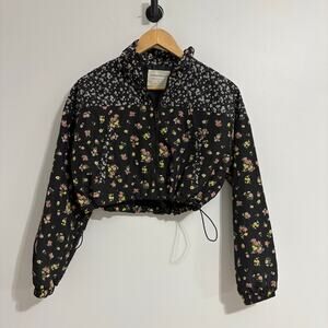 Women XS Aéropostale Cropped Floral Rain Jacket Spring Sinch Waist Fairy Whimsy